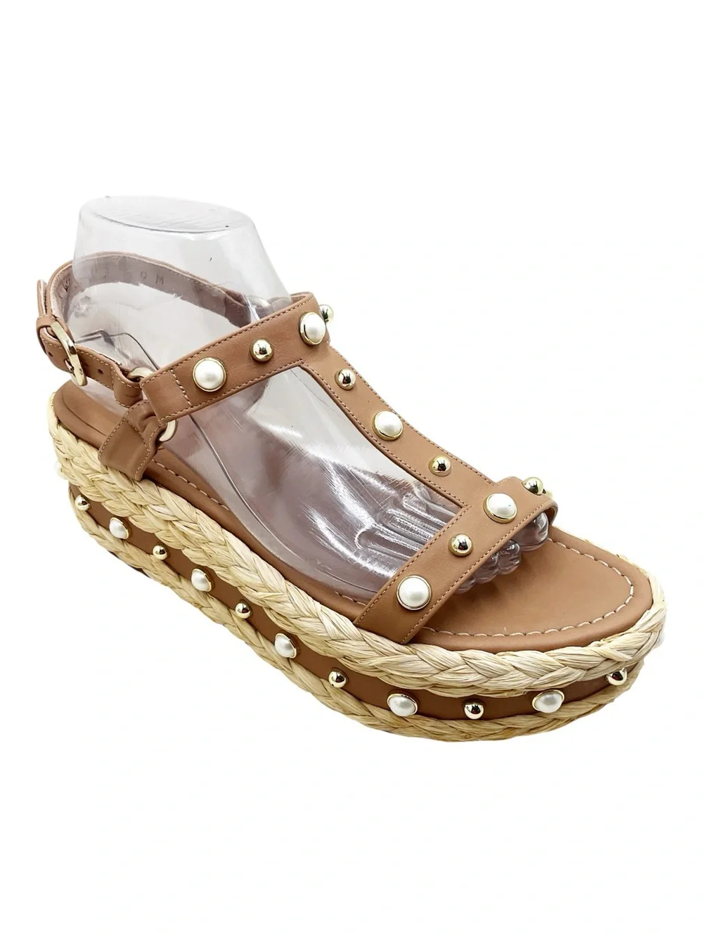 {Stuart Weitzman} Beraffia Pearl Studded Platform Sandals